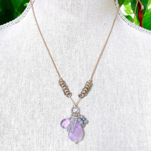 Signed Silpada Sweet Trinket N2330 Sterling Amethyst Iolite Cord Necklace - Picture 4 of 11